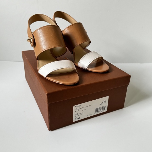 Coach "Marla" Tan / Ivory Leather Dress Sandals Kitten Heels Size 8 M Mint Cond - Picture 1 of 7